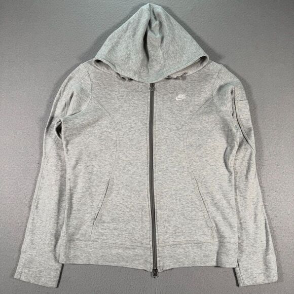 Vintage Nike Hoodie Sweatshirt Women Large 12-14 Gray Full Zip Fleece Active Y2K - Picture 1 of 11